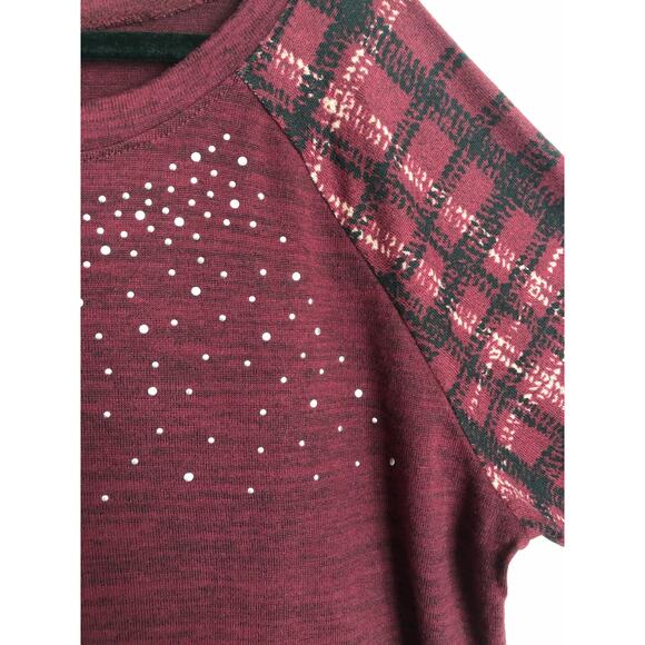 NY Collection Women's 2X Studded Drop Shoulder Sweater Burgundy NEW - Picture 2 of 7